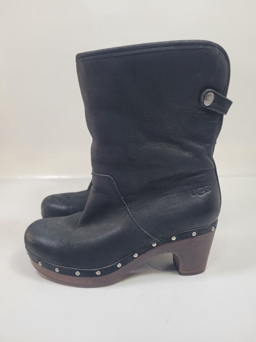 UGG Boots Australia Lynnea II Leather Clog Sheepskin Lined Women’s Black Sz 6